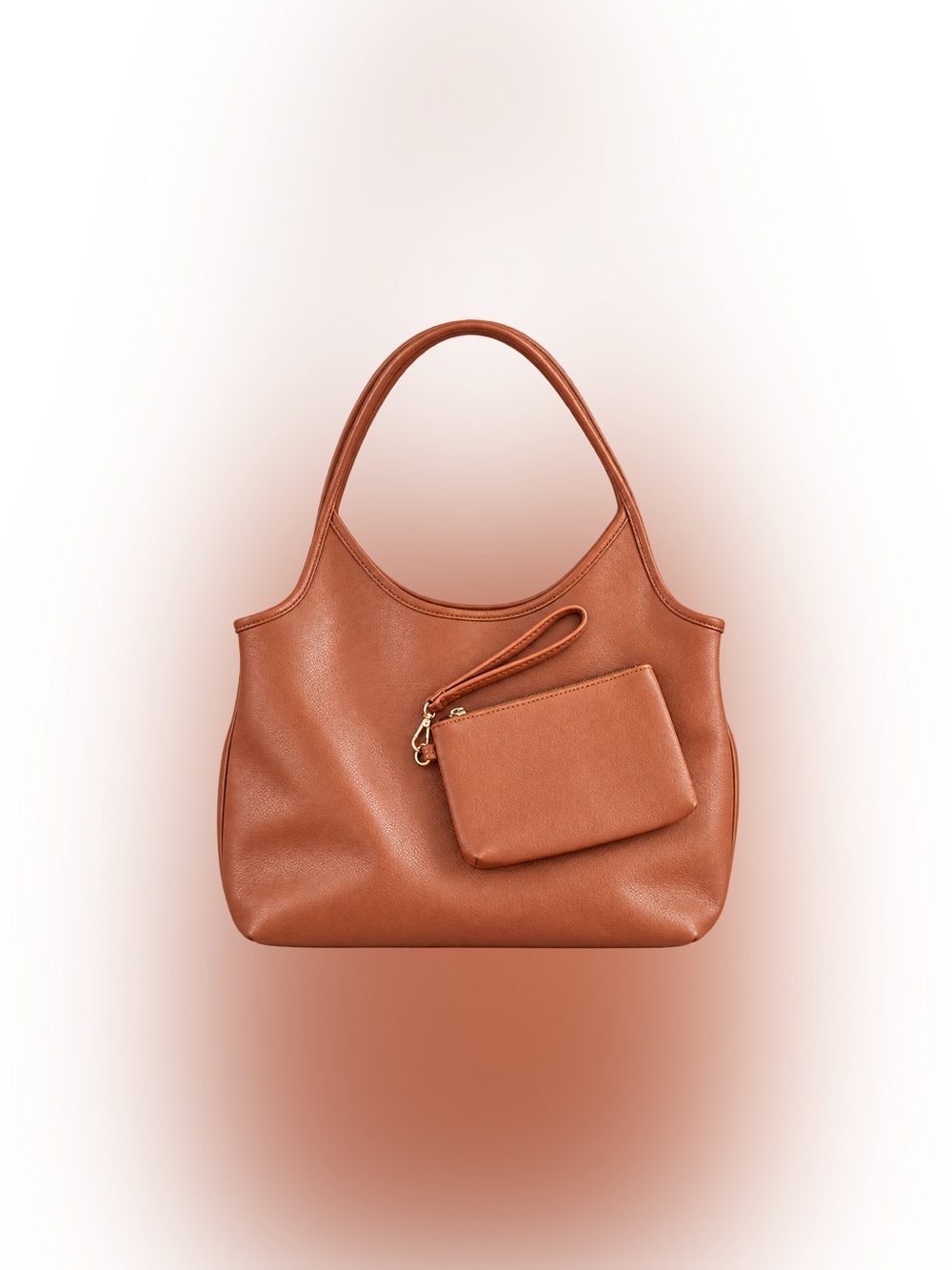 Classic Tan Shoulder Tote Bag with Wristlet